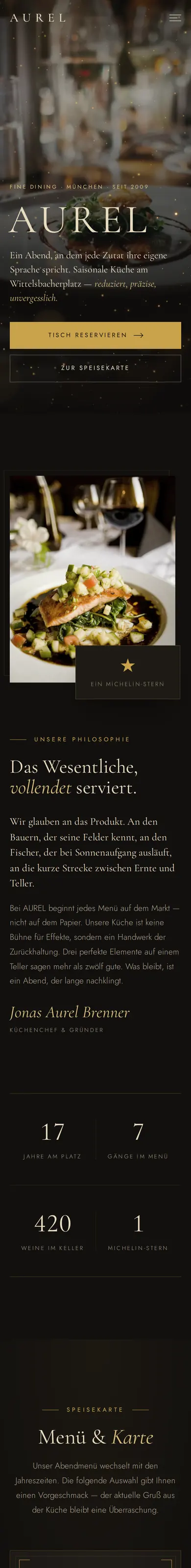 Website AUREL, Handy-Ansicht