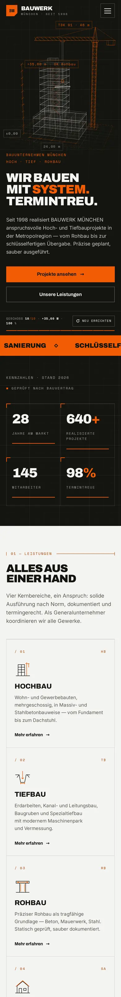 Website BAUWERK MÜNCHEN, Handy-Ansicht
