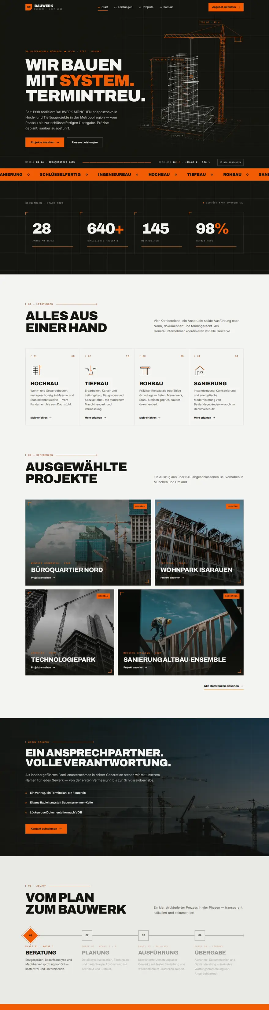Website BAUWERK MÜNCHEN, Desktop-Ansicht