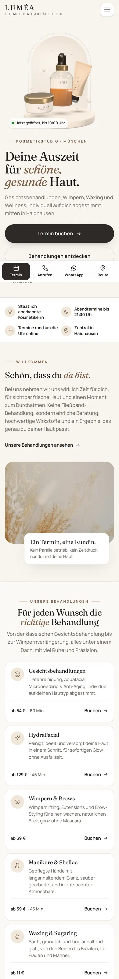 Website LUMÉA, Handy-Ansicht