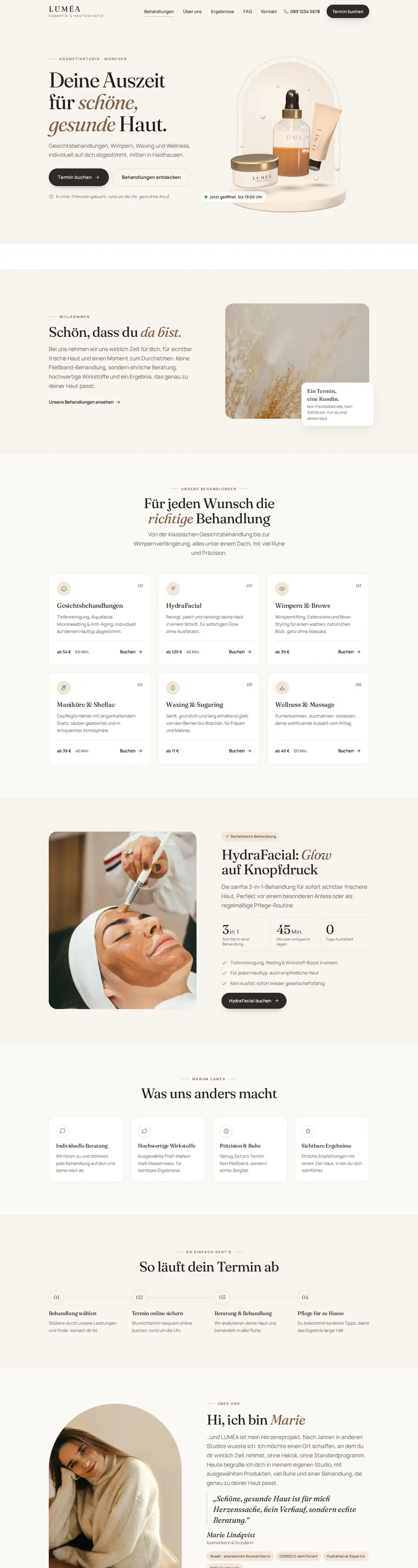 Website LUMÉA, Desktop-Ansicht