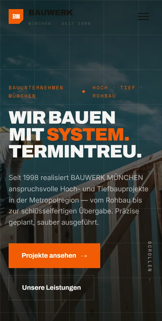 BAUWERK München, Startseite auf dem Handy